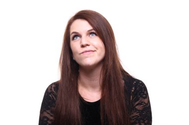 Güzel beyaz kız hakkında bir şey düşünüyor