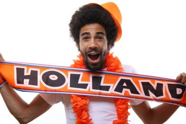 Beyaz arka plan üzerinde Holland eşarp ile spor fan