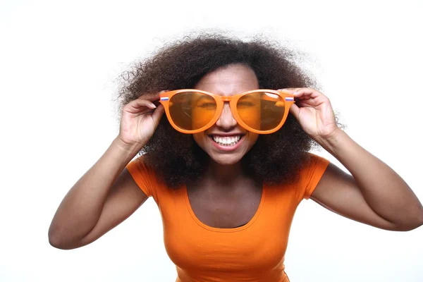 Hermosa Mujer Afro Americana Gafas — Foto de Stock