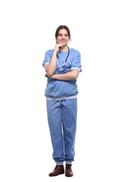 Médica Branca Uniforme Médico Com Estetoscópio — Fotografia de Stock