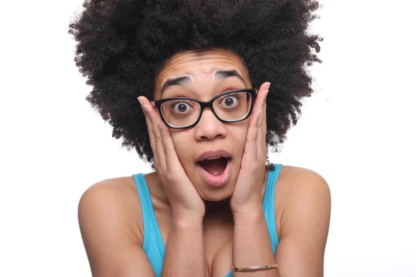 Hermosa Mujer Afro Americana Sorprende — Foto de Stock