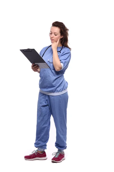 Medico Donna Caucasica Uniforme Medica Con Stetoscopio Appunti — Foto Stock