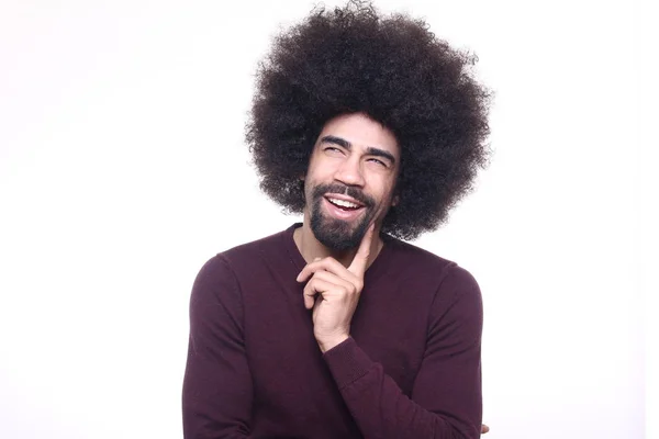 Happy Black Man Big Hair — Stock Photo, Image