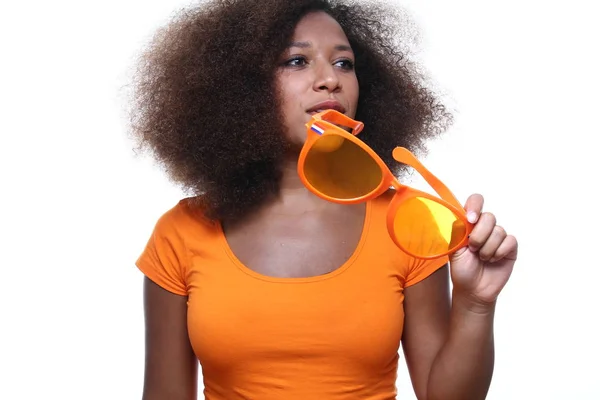 Schöne Afroamerikanische Frau Mit Brille — Stockfoto