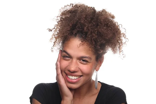 白い背景の上幸せ黒人女性 — ストック写真