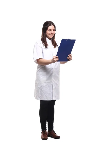 Caucasian Female Doctor Medical Uniform Stethoscope Clipboard — Stock Photo, Image