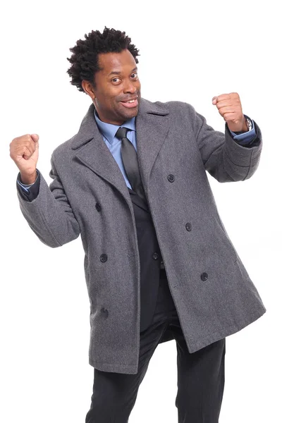 Winnende Zwarte Man Poseren — Stockfoto