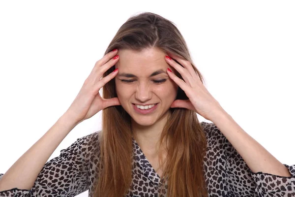 Schöne Kaukasische Mädchen Fühlen Kopfschmerzen — Stockfoto