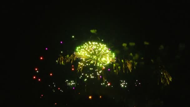 Πολύχρωμα Πυροτεχνήματα Πάνω Από Νυχτερινό Ουρανό — Αρχείο Βίντεο