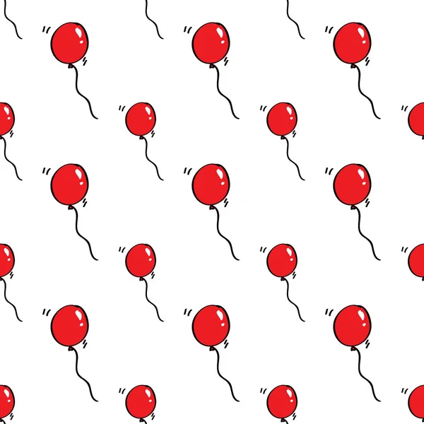 Bezproblémové Ručně Tažené Červený Balón Bílém Pozadí — Stockový vektor