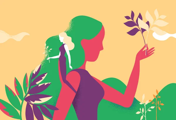 庭と緑の世話をする女性 — ストックベクタ