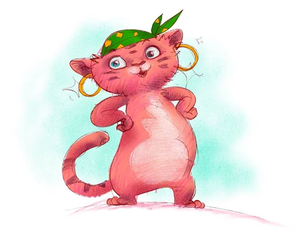 a funny red cat character for fairy tale