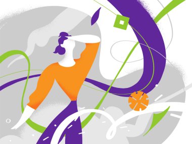 Bir adam ufukta vektör çizim izliyor