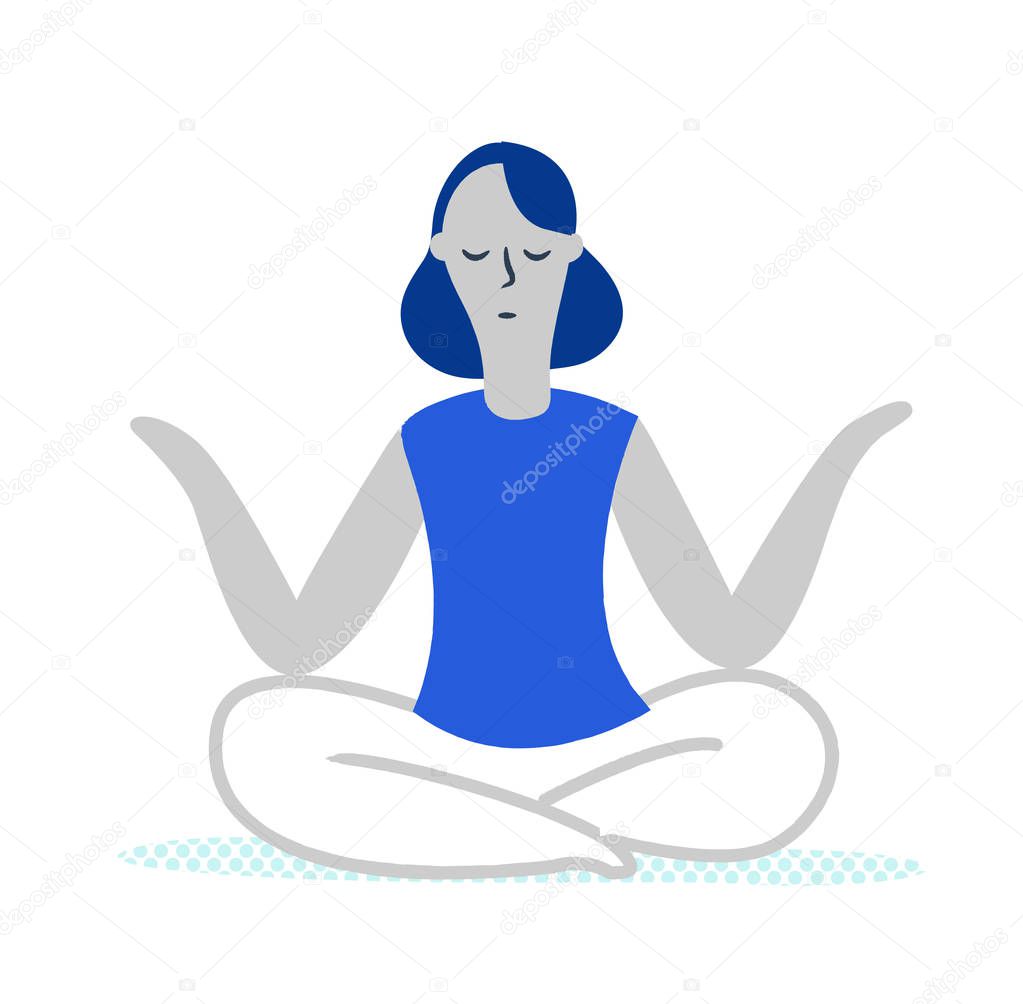 A girl practicing yoga for her spiritual health, vector illustration