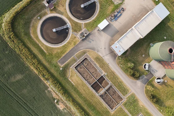 Aerial View Sewage Treatment Plant Green Field — Stock Photo, Image