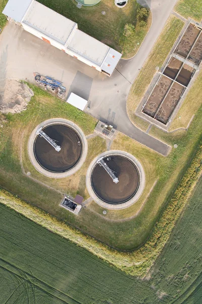 Aerial View Sewage Treatment Plant Green Field — Stock Photo, Image