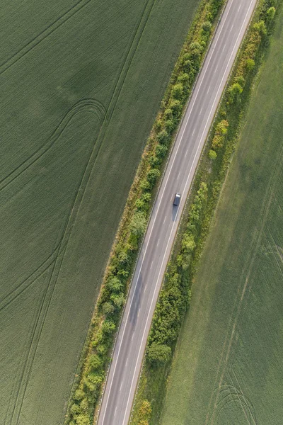 Flygfoto Över Byvägen Med Gröna Vindskydd — Stockfoto