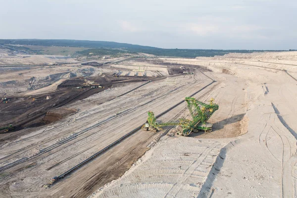 Vista Aérea Panorâmica Indústria Minas Carvão Equipamentos Pesados Pedreira — Fotografia de Stock