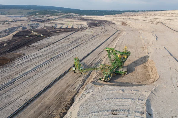 Vista Aérea Panorâmica Indústria Minas Carvão Equipamentos Pesados Pedreira — Fotografia de Stock