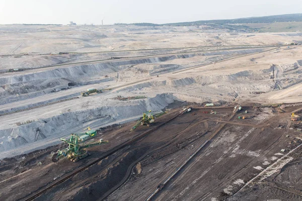 Vista Aérea Panorâmica Indústria Minas Carvão Equipamentos Pesados Pedreira — Fotografia de Stock