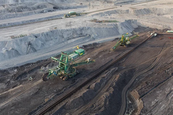 Scenic Aerial View Coal Mine Industry Heavy Equipment Quarry — Stock Photo, Image