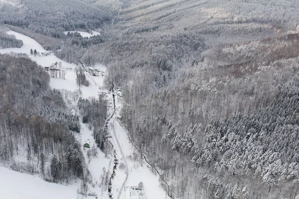 Luftaufnahme Der Bergwaldlandschaft Winter — Stockfoto