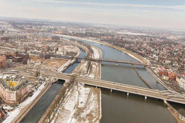 Luchtfoto Van Winter Wroclaw Stad Polen — Stockfoto