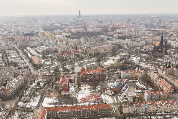 Vue Aérienne Ville Hivernale Wroclaw Pologne — Photo