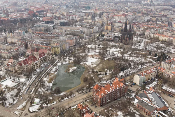 Widok Lotu Ptaka Miasta Wrocław Zima Polsce — Zdjęcie stockowe