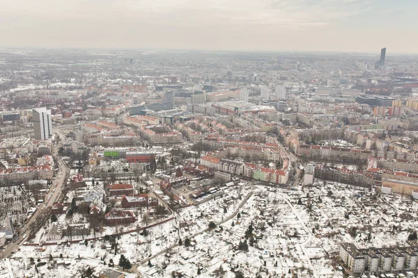 Vista Aérea Ciudad Labranza Invernal Polonia —  Fotos de Stock