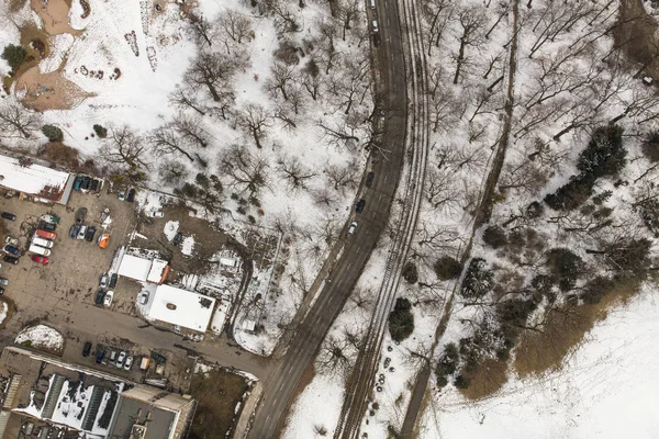 Vista Aérea Ciudad Labranza Invernal Polonia —  Fotos de Stock