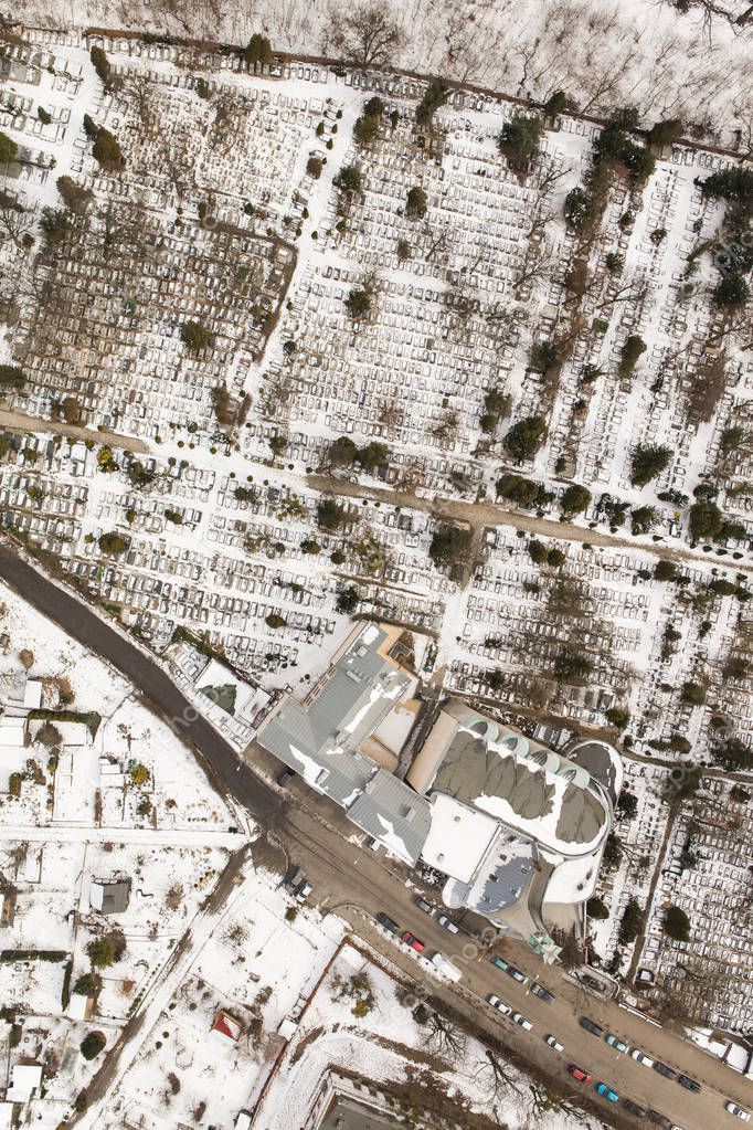 aerial view of the winter wroclaw city in Poland