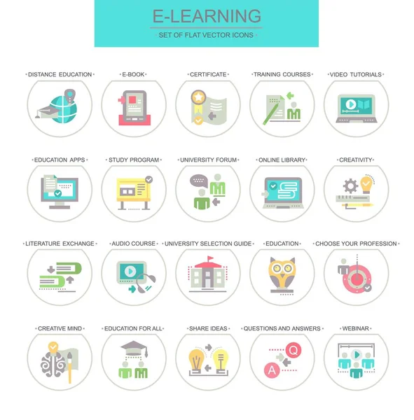 Aprendiendo Conjunto Planos Vectores Iconos Lineales Conjunto Contiene Iconos Como — Archivo Imágenes Vectoriales