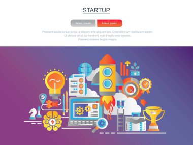 Başlangıç. Site için banner. Modern daire kavramsal web afiş. Açılış sayfası şablonu. Grafik tasarım ve web tasarım için kavramsal vektör çizim. Kavram. Proje başlatmak.