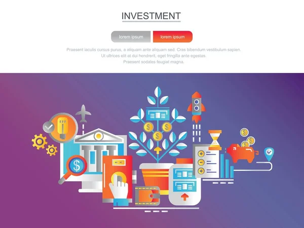 Investments Banner Site Modern Flat Conceptual Web Banner Landing Page — Stock Vector