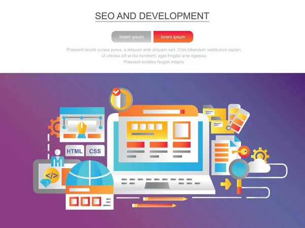 Seo Development Banner Site Modern Flat Conceptual Web Banner Landing — Stock Vector