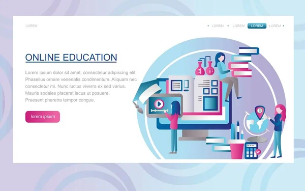 Online eğitim. İnternet ağları, yüksek lisans dersleri. Web siteleri ve mobil uygulamalar geliştirme kavramı. İniş sayfası şablonu. Düz, modern tasarım. Web sayfası veya ana sayfa sembolleri. Vektör illüstrasyonu.