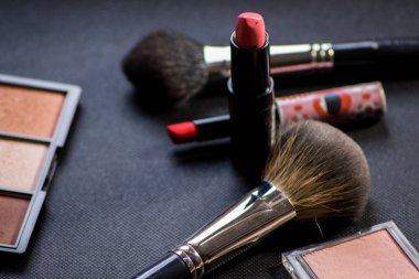 Makyaj fırça. Yüz pudrası Bronzlaştırıcı ve kozmetik allık fırçası. Kırmızı ruj