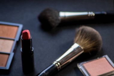 Makyaj fırça. Yüz pudrası Bronzlaştırıcı ve kozmetik allık fırçası. Kırmızı ruj