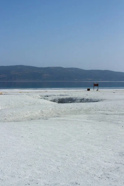 Turquoise lake Salda Burdur Turkey. White mineral rich beach.
