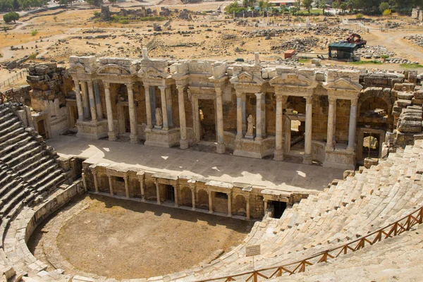 Ερείπια Της Αρχαίας Πόλης Ιεράπολη Ρωμαϊκό Αμφιθέατρο Ερείπια Pamukcale Turkey — Φωτογραφία Αρχείου