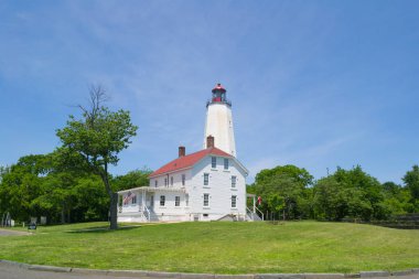 Sandy Hook Deniz Feneri ve Jersey Sahili'ndeki kule. Nj, Amerika Birleşik Devletleri.