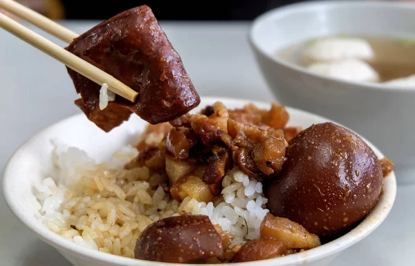 Taiwan Famous Food Braised Pork Fried Tofu Rice Soy Stewed — Stock Photo, Image