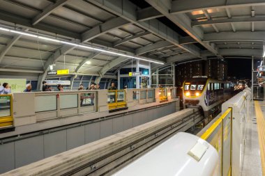 Daegu, Güney Kore - 4 Nisan 2019: Daegu tek raylı treni Daegu Metro Hattı 3. Bu Kore 'deki ilk toplu taşıma treni..