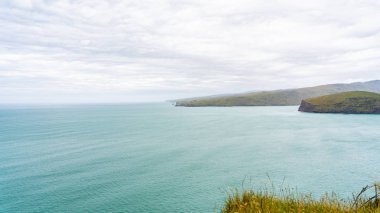 Taylors hata geçit Yeni Zelanda, Yeni Zelanda ocean beach, Yeni Zelanda, sisli havalarda Yeni Zelanda South Island şaşırtıcı natura sahil şeridi
