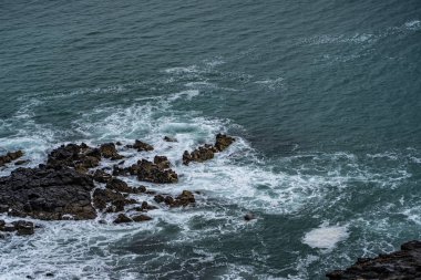Taylors hata geçit Yeni Zelanda, Yeni Zelanda ocean beach, Yeni Zelanda, sisli havalarda Yeni Zelanda South Island şaşırtıcı natura sahil şeridi