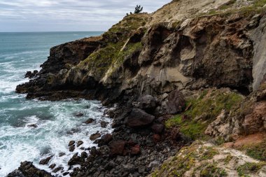 Taylors hata geçit Yeni Zelanda, Yeni Zelanda ocean beach, Yeni Zelanda, sisli havalarda Yeni Zelanda South Island şaşırtıcı natura sahil şeridi