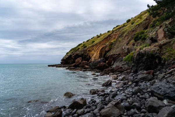 Taylors hata geçit Yeni Zelanda, Yeni Zelanda ocean beach, Yeni Zelanda, sisli havalarda Yeni Zelanda South Island şaşırtıcı natura sahil şeridi