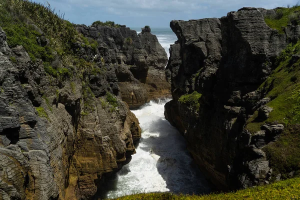 Punakaki Pfannkuchen Felsen Paparoa Nationalpark Westküste Südinsel Neuseeland Überblick Über — Stockfoto