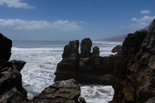 Punakaki Pfannkuchen Felsen Paparoa Nationalpark Westküste Südinsel Neuseeland Überblick Über — Stockfoto